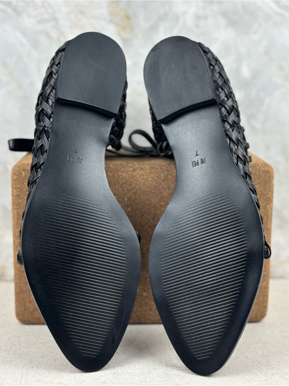 JW PEI Jocelyn Black Woven Vegan Leather Strap Sandals Women’s Size 7 - Picture 4 of 7